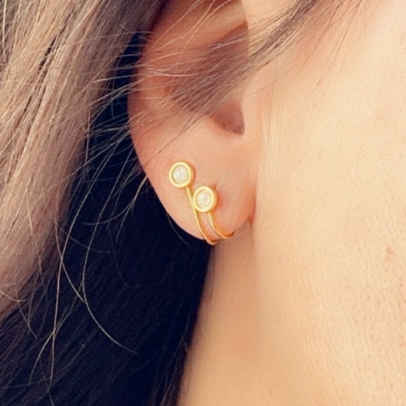 14k Vermeil Gold Semi Precious Double Opal Earrings - Picture 10 of 17